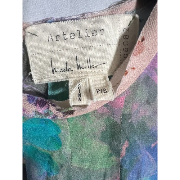 Nicole Miller Artelier BLUSH/MULTI WATERCOLOR Floral Hi-Low Top Sz PS - Picture 2 of 10